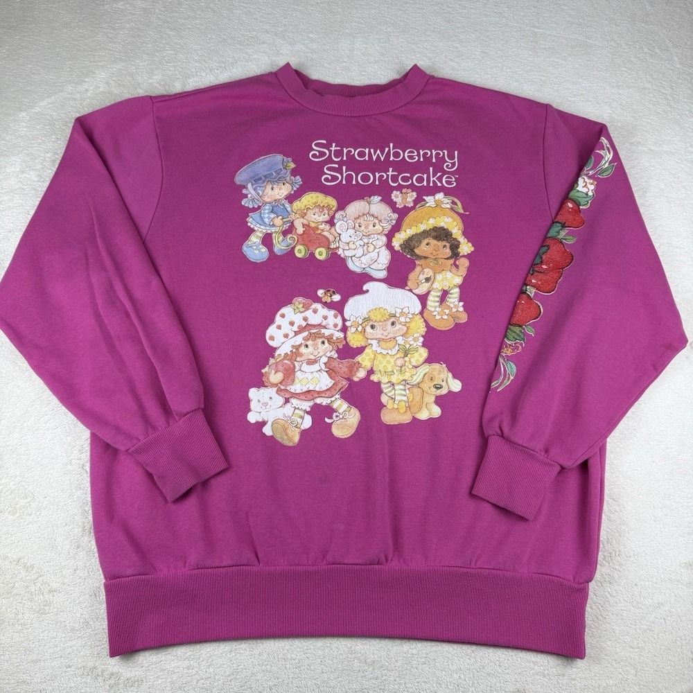 Strawberry Shortcake Pink Graphic‎ Crewneck Sweatshirt Cartoon Pullover Womens M